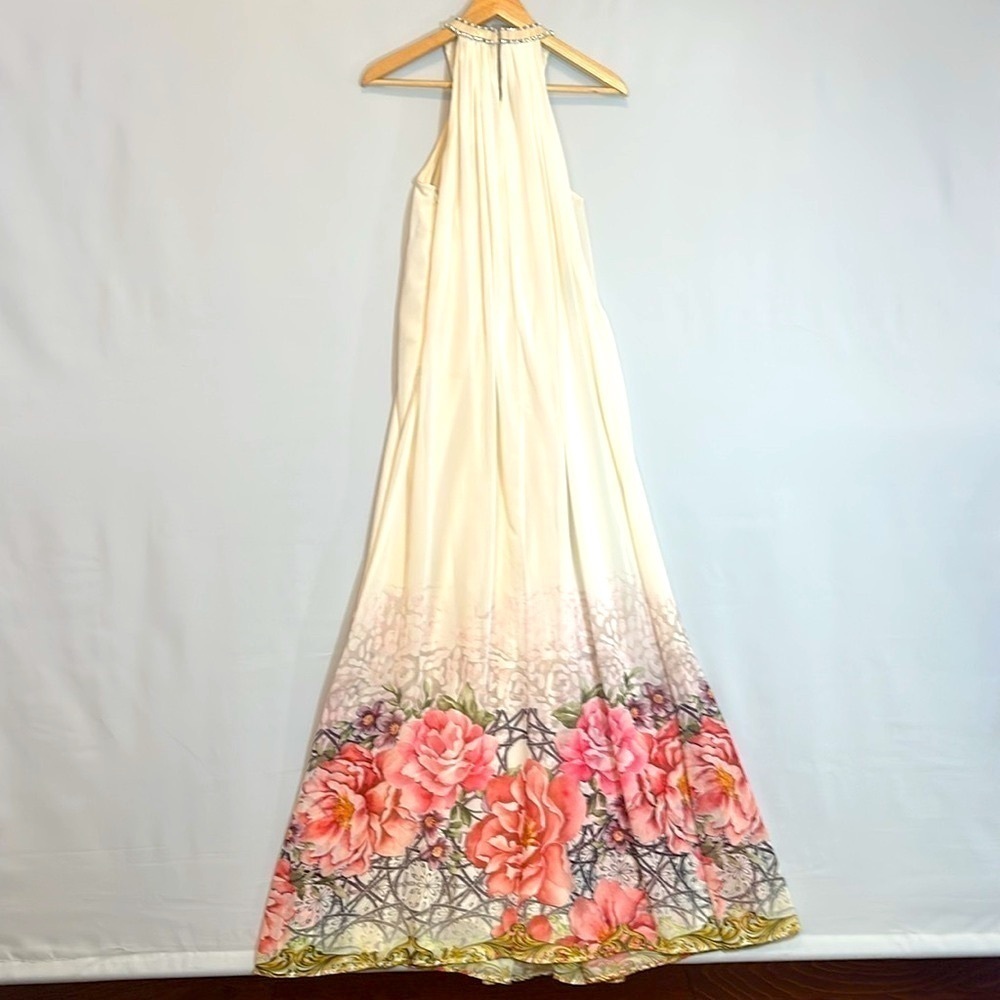 Boston Proper Women Size 0 Elegant Floral Halter Maxi Dress High Neck Rhinestone - Picture 2 of 16